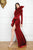 Cristallini - SKA782 Long Sleeve Structured Pleat Asymmetrical Gown In Red