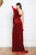 Cristallini - SKA782 Long Sleeve Structured Pleat Asymmetrical Gown In Red