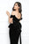 Cristallini - SKA790 Velvet Off Shoulder Long Bow Accent Dress In Black