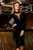 Cristallini - SKA896 Long Sleeve Cutout Bodice Appliqued Velvet Dress In Black