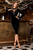 Cristallini - SKA896 Long Sleeve Cutout Bodice Appliqued Velvet Dress In Black