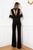 Cristallini - SKA900 Appliqued Plunging Bodice Feathered Jumpsuit In Black