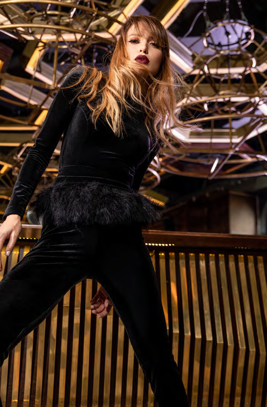 Cristallini - SKA904 Feathered Peplum Jewel Jumpsuit In Black