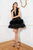 Cristallini - SKA913 Feathered Plunging V-Neck Cocktail Dress In Black