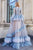 Cristallini - SKA916 Long Sleeve Feather Embellished Ball Gown In Blue