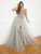 Cristallini - SKA927 Cap Sleeve Illusion Bateau Lace Bodice Gown In Neutral and Gray
