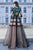 Cristallini - SKA930 Embroidered Plunging A-Line Dress In Green and Black
