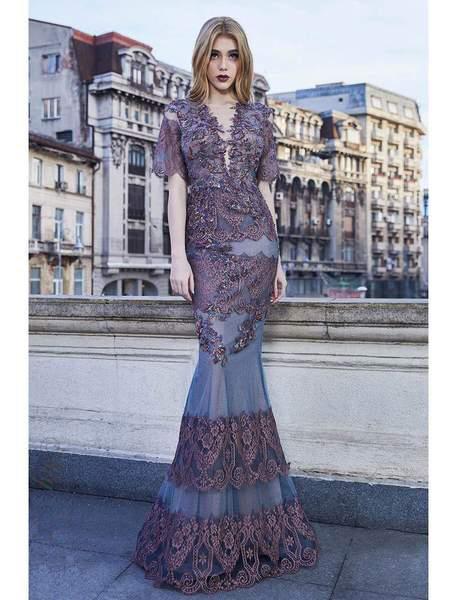 Cristallini - SKA932 Embellished Deep V-neck Mermaid Dress In Multi-Color