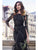 Cristallini - SKA933 Lace Asymmetric Trumpet Dress In Black and Neutral