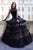Cristallini - SKA938 High Neck Long Sleeves A-Line Dress In Black