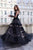 Cristallini - SKA938 High Neck Long Sleeves A-Line Dress In Black