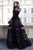 Cristallini - SKA938 High Neck Long Sleeves A-Line Dress In Black