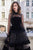 Cristallini - SKA938 High Neck Long Sleeves A-Line Dress In Black