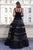 Cristallini - SKA938 High Neck Long Sleeves A-Line Dress In Black