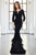 Cristallini - SKA943 Deep V-neck Feathered Mermaid Dress In Black