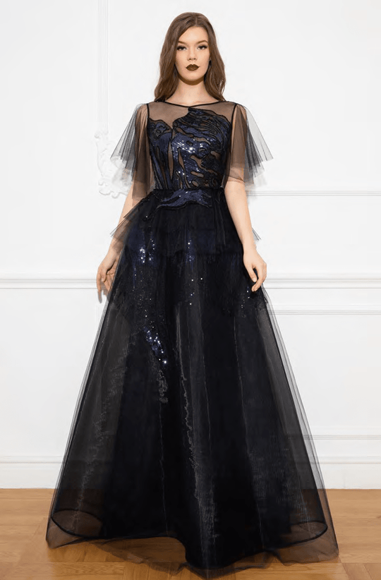 Cristallini - SKA947 Sequined Illusion Jewel A-Line Gown In Blue