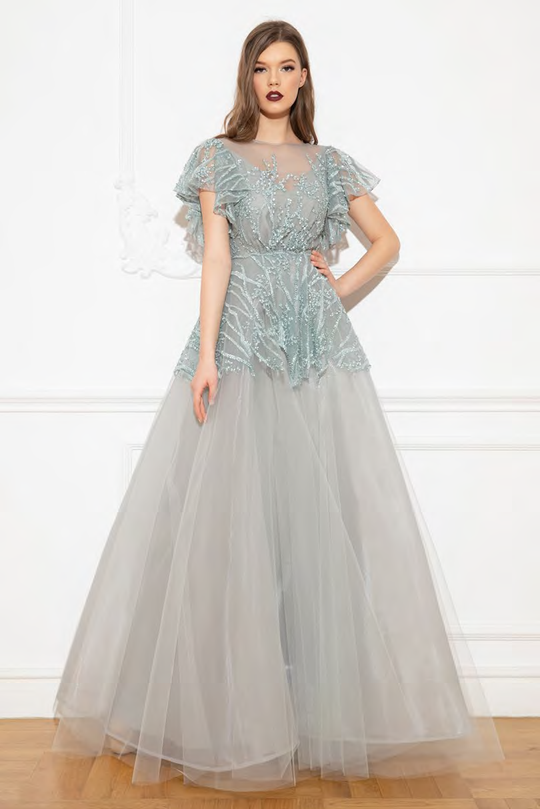 Cristallini - SKA948 Sequin Embellished Jewel Ballgown In Blue