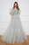 Cristallini - SKA950 Flutter Sleeve Illusion Lace Queen Anne Gown In Green and Gray