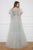 Cristallini - SKA950 Flutter Sleeve Illusion Lace Queen Anne Gown In Green and Gray