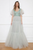 Cristallini - SKA950 Flutter Sleeve Illusion Lace Queen Anne Gown In Green and Gray