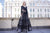 Cristallini - SKA955 Floral Embroidered Plunging V-Neck Gown In Black and Multi-Color