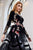 Cristallini - SKA955 Floral Embroidered Plunging V-Neck Gown In Black and Multi-Color