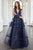 Cristallini - SKA961 Embellished Plunging V-Neck A-Line Gown In Blue