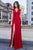 Cristallini - SKA965 V Neck Cap Sleeved Plisse Tulle Evening Gown In Red