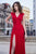 Cristallini - SKA965 V Neck Cap Sleeved Plisse Tulle Evening Gown In Red