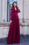 Cristallini - SKA966 V Neck Long Sleeved Ruffled Tulle Evening Gown In Red