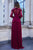 Cristallini - SKA966 V Neck Long Sleeved Ruffled Tulle Evening Gown In Red