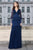 Cristallini - SKA968 Lace Cuffed Long Sleeve Paneled Gown In Blue