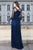 Cristallini - SKA968 Lace Cuffed Long Sleeve Paneled Gown In Blue