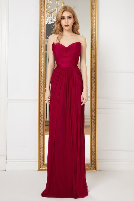 Cristallini - SKA984 Strapless Sweetheart Plisse Tulle Evening Gown In Red