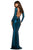 Sherri Hill - 53240 Long Sleeves V-Neck Trumpet Dress In Green and Blue
