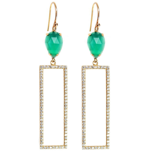 Rachael Ryen - Rectangle Pave Drop Earrings - Green Onyx in Gold