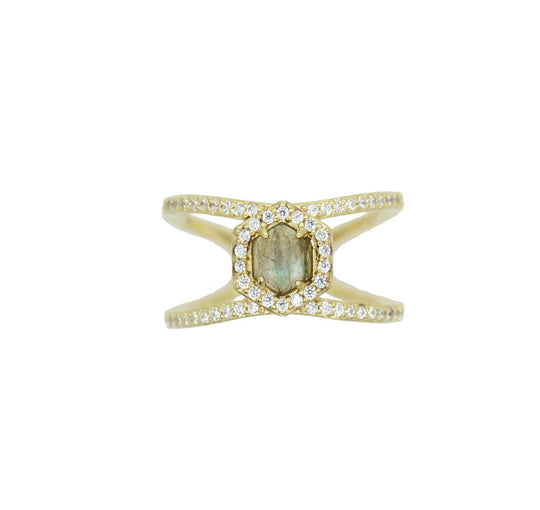 Hexagon Pave Ring - Labradorite