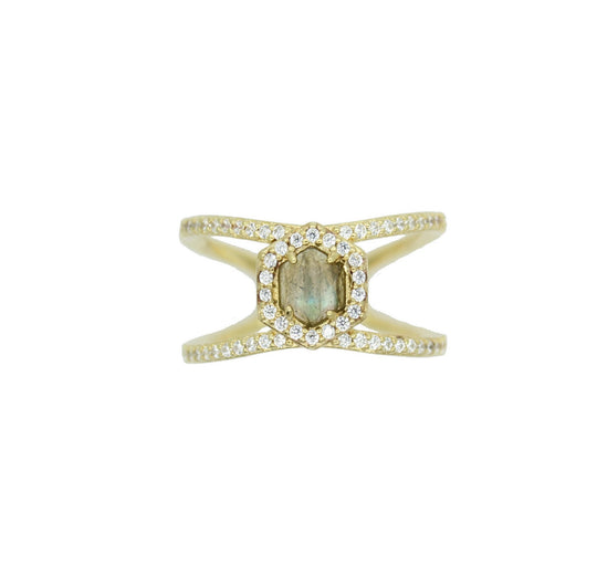 Rachael Ryen -  Hexagon Pave Ring - Labradorite