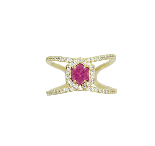 Rachael Ryen -  Hexagon Pave Ring - Purple Jade
