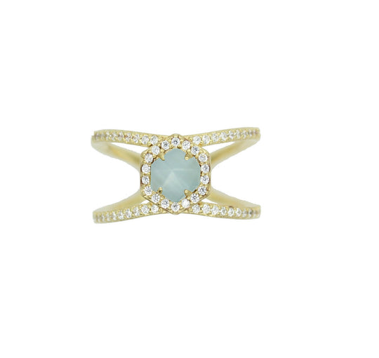 Rachael Ryen -  Hexagon Pave Ring - Aqua