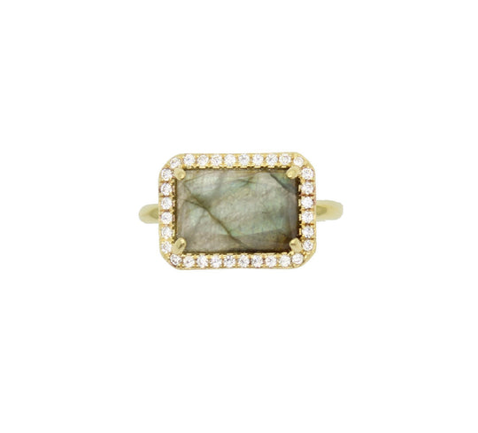 Rachael Ryen - Baguette Pave Ring - Labradorite in Gold