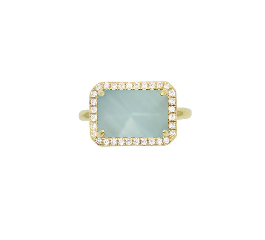 Baguette Pave Ring - Aqua