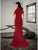 Saboroma - 4245 Beaded Jewel Neckline Cold Shoulder Evening Gown In Red