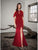 Saboroma - 4245 Beaded Jewel Neckline Cold Shoulder Evening Gown In Red