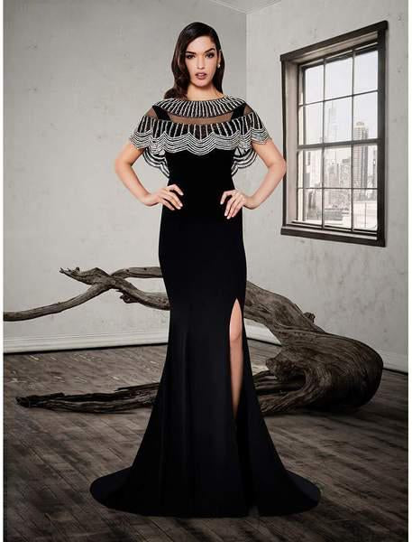 Saboroma - 4296 Sweetheart Neck Mermaid Gown with Embellished Capelet In Black