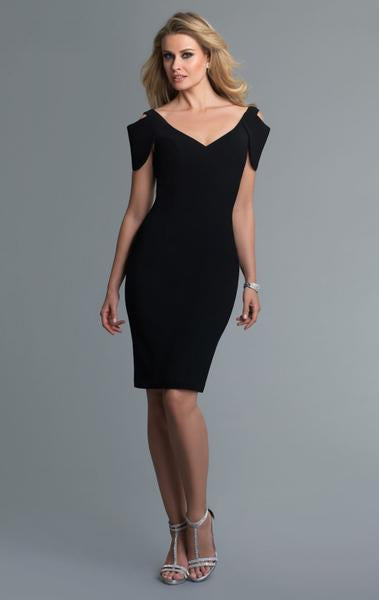 Saboroma - 99886 V Neck Cold Shoulder Knee Length Dress In Black