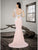 Saboroma - 4301 Lace Applique Deep V-neck Mermaid Dress In Pink