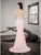 Saboroma - 4293 Lace Applique Bateau Trumpet Dress In Pink