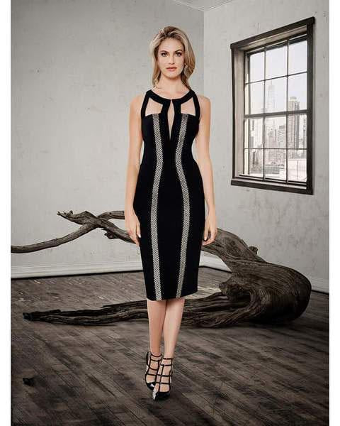 Saboroma - 4325 Jewel Neck Sheath Dress With Cutouts In Black
