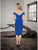Saboroma - 4329 Striped Off-Shoulder Tea-Length Dress In Blue